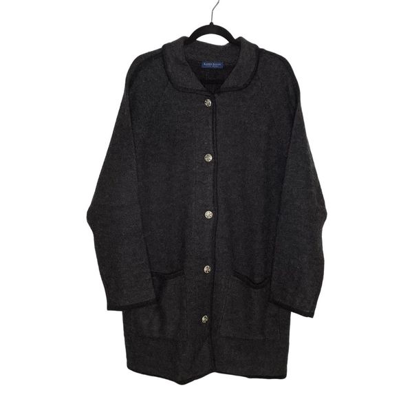 Karen Scott Pure Wool Women's 100% Wool Charcoal Grey Sweater Coat Sz M - Picture 1 of 9
